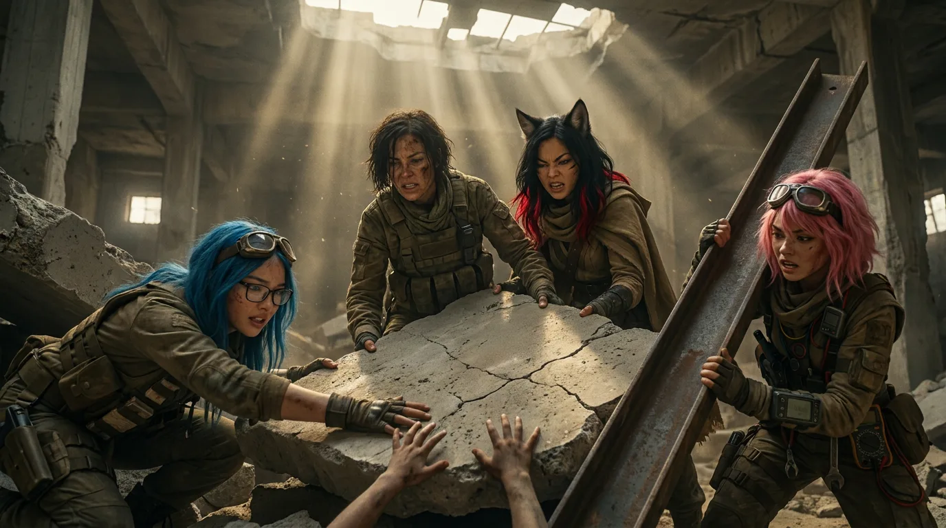 In a gritty post-apocalyptic style four women