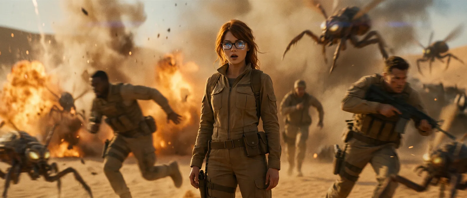 In a cinematic action style a determined woman