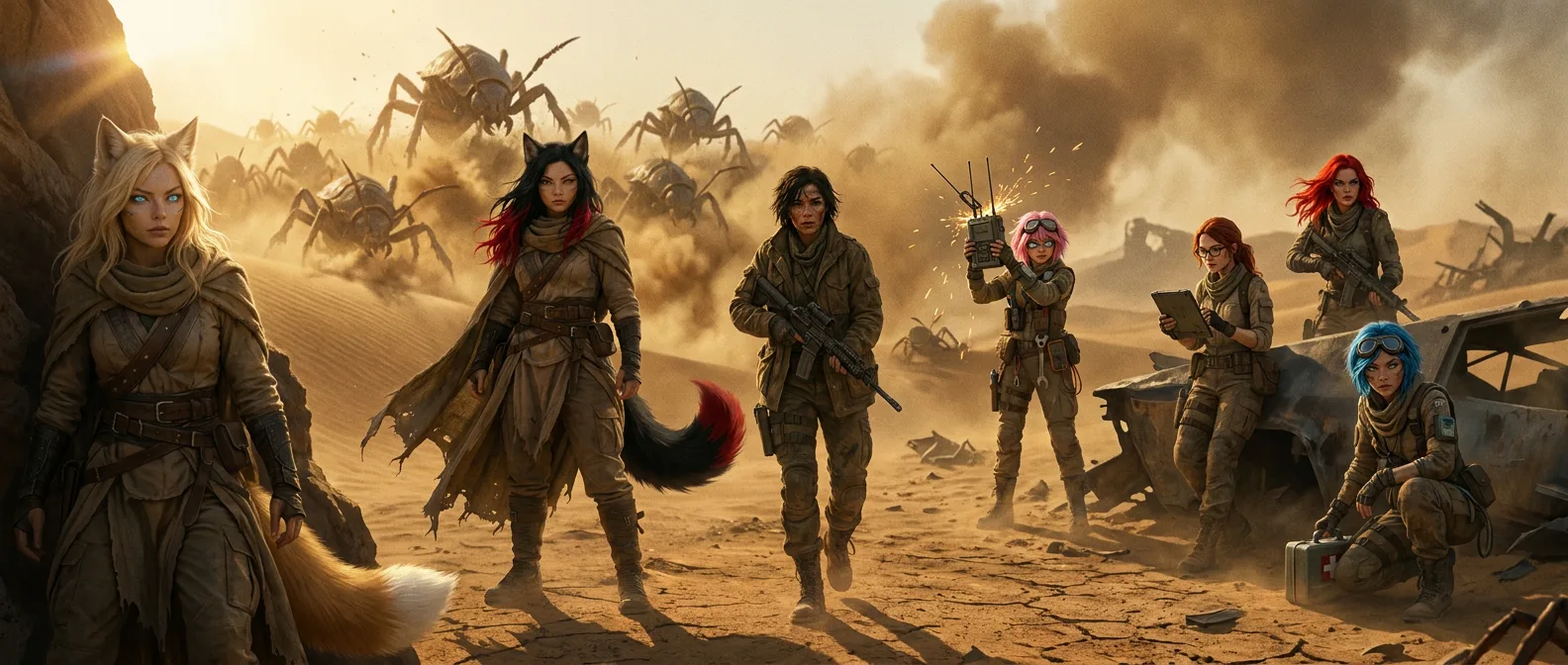 In a post-apocalyptic desert setting a group