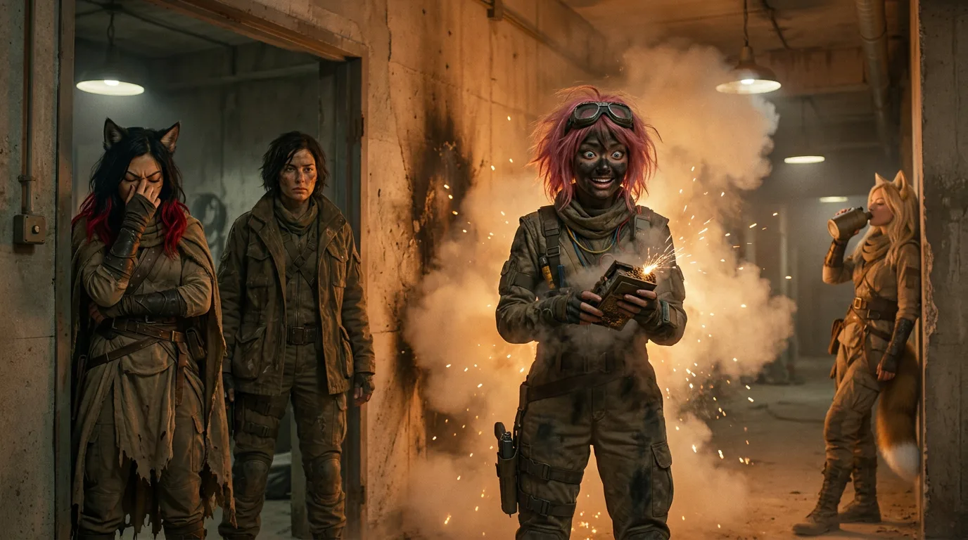 In a post-apocalyptic style four individuals