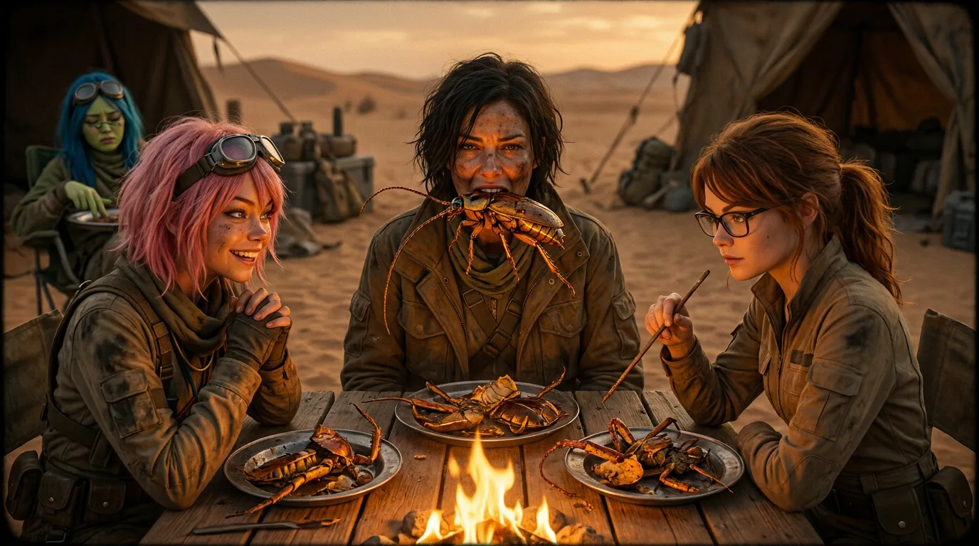 In a post-apocalyptic desert setting three women