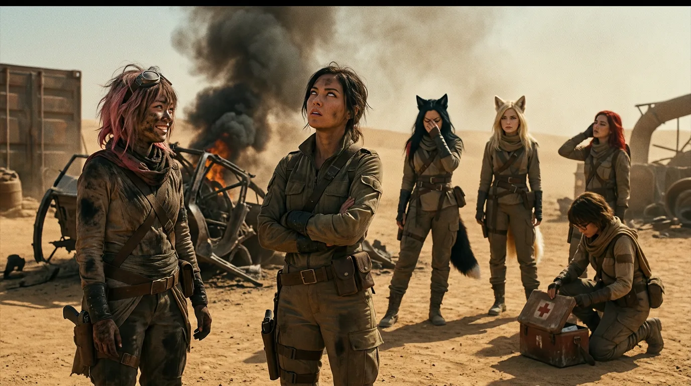 In a desolate wasteland a group of women