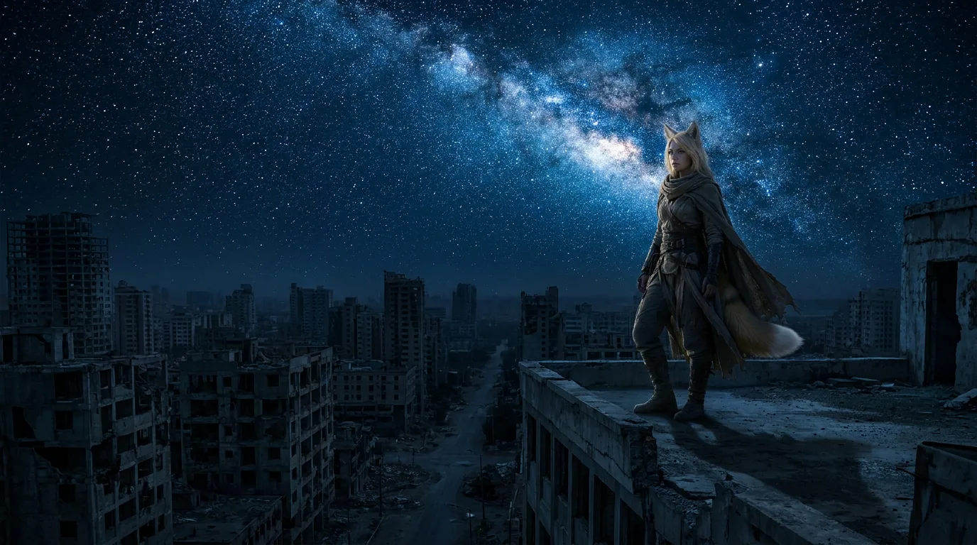 Character Reference Images In a post-apocalyptic cityscape under