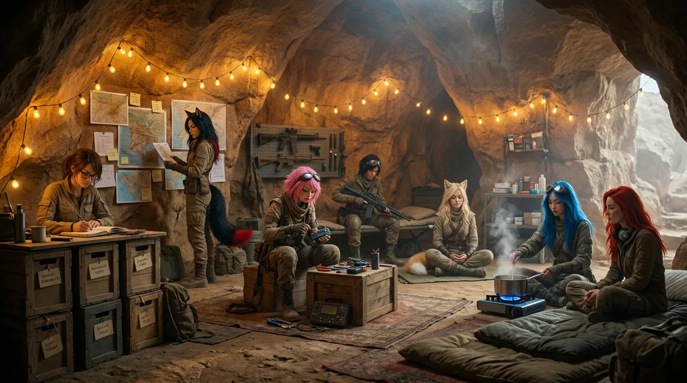 In a rugged cave a group of women prepares