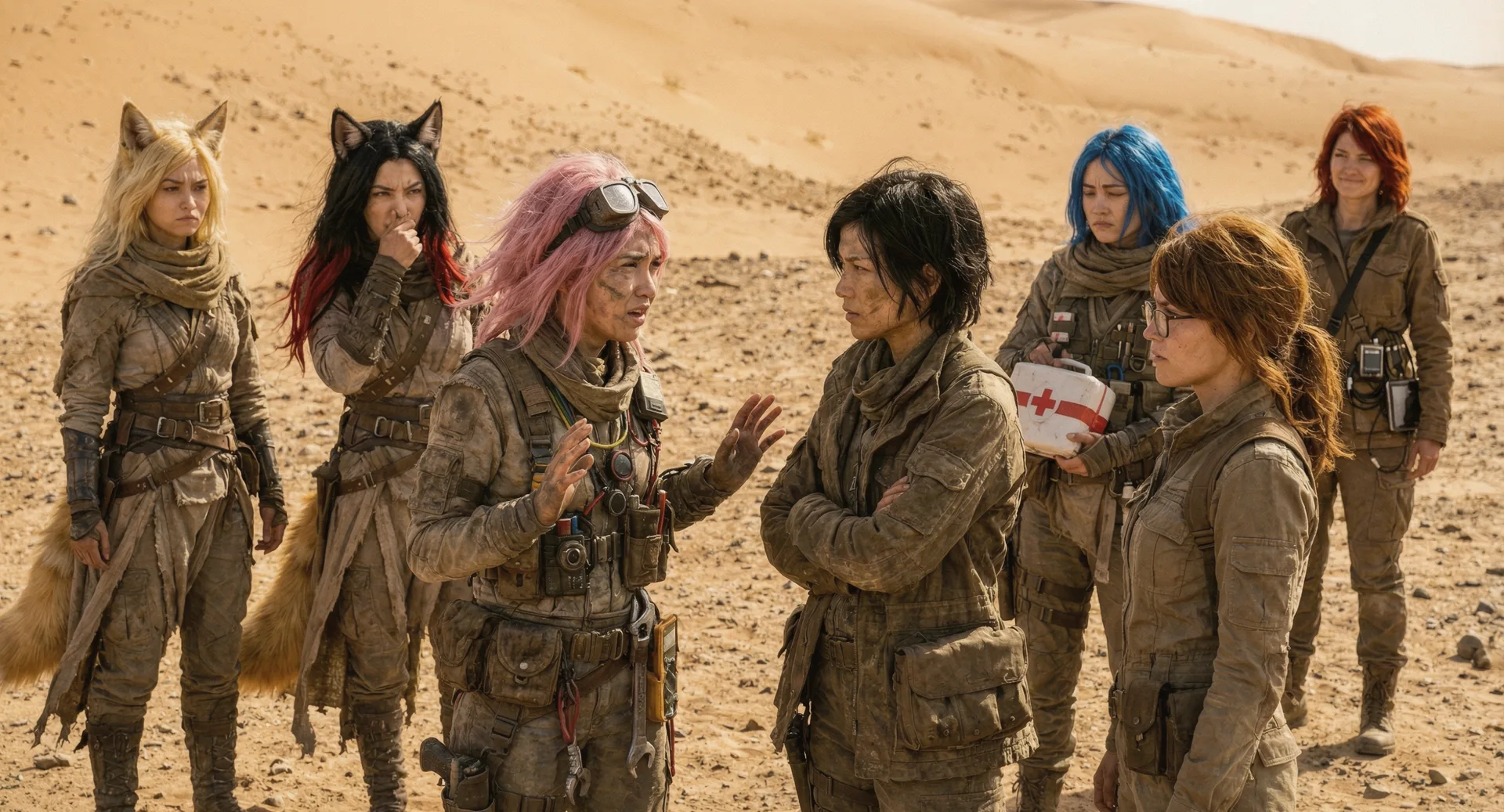 A group of women in rugged post-apocalyptic
