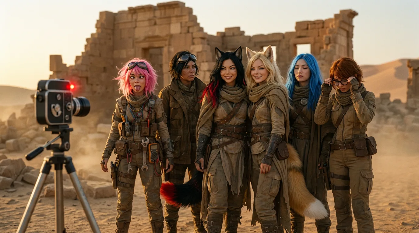 Character Reference Images In a post-apocalyptic style a group of six women