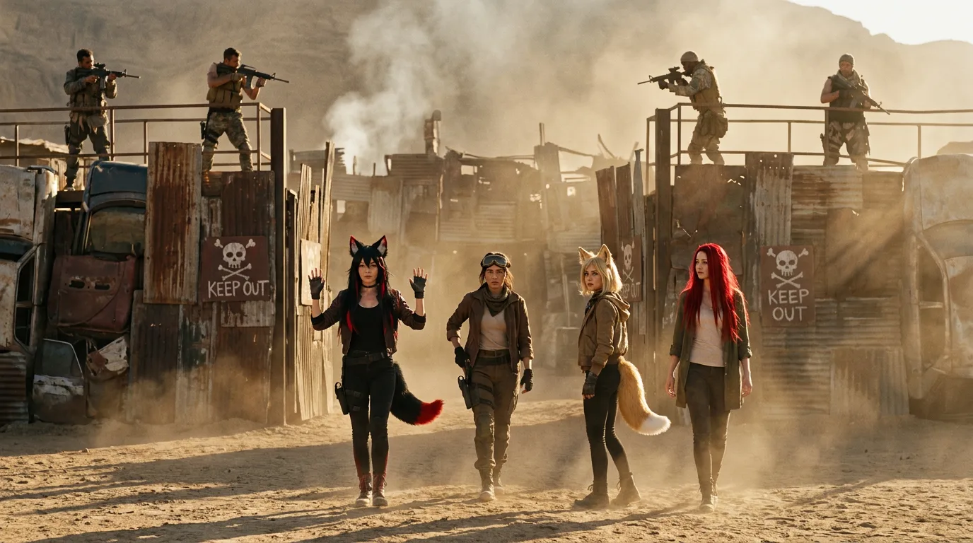 In a post-apocalyptic wasteland four women walk
