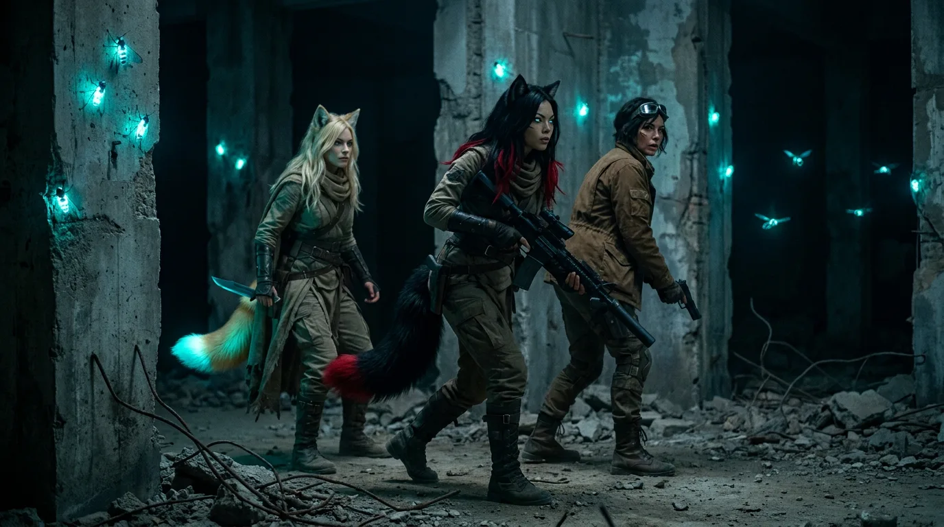 Three women some with animal ears and tails