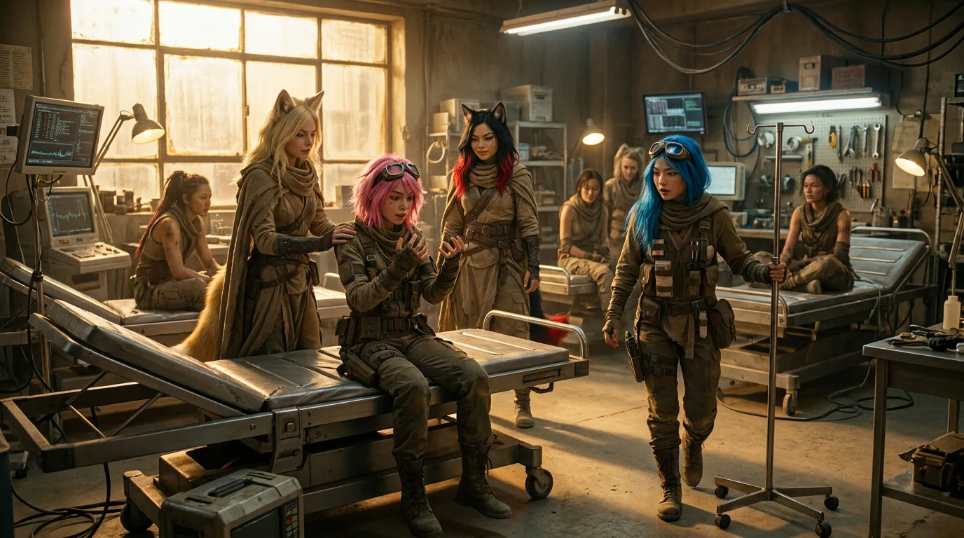 In a post-apocalyptic medical bay a group