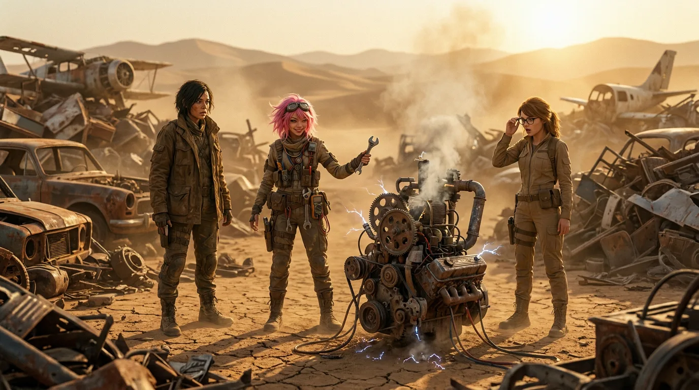 Character Reference Images In a post-apocalyptic wasteland three women