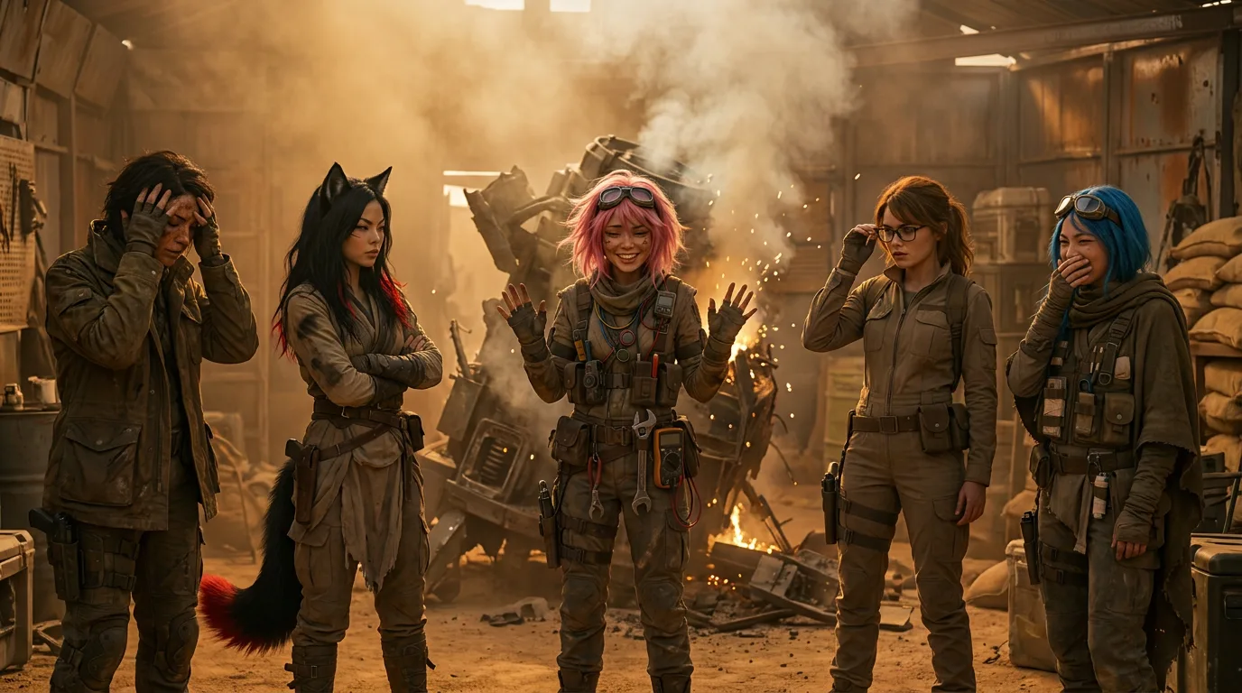 In a gritty post-apocalyptic style a group