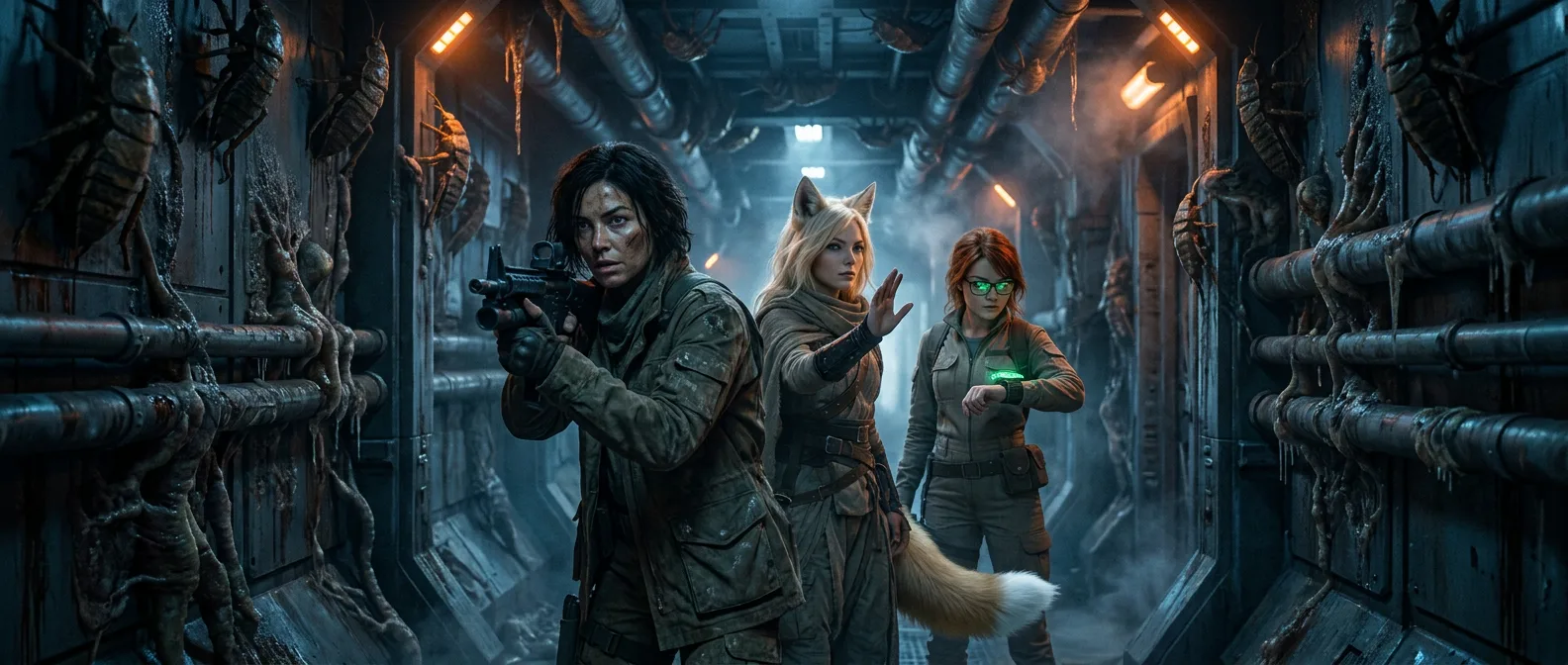 In a sci-fi horror style three individuals