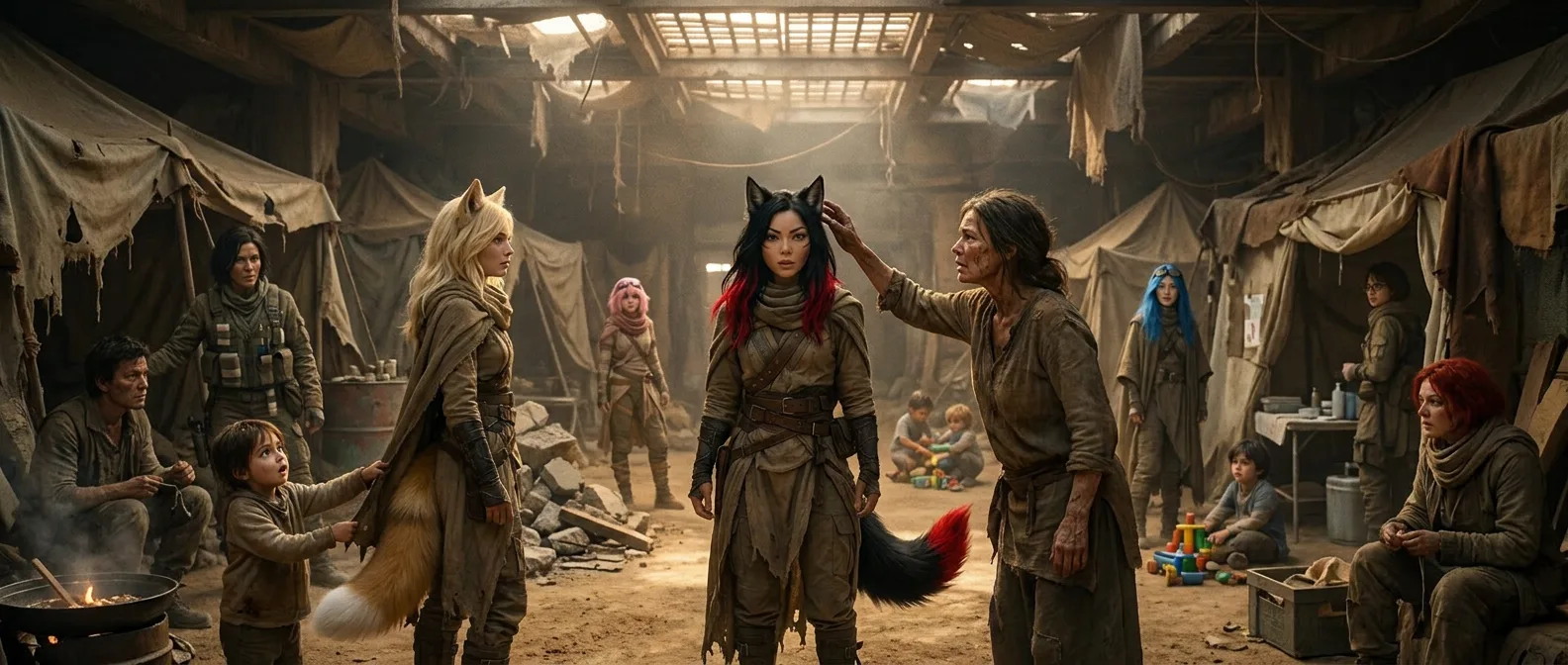 In a post-apocalyptic settlement a woman with