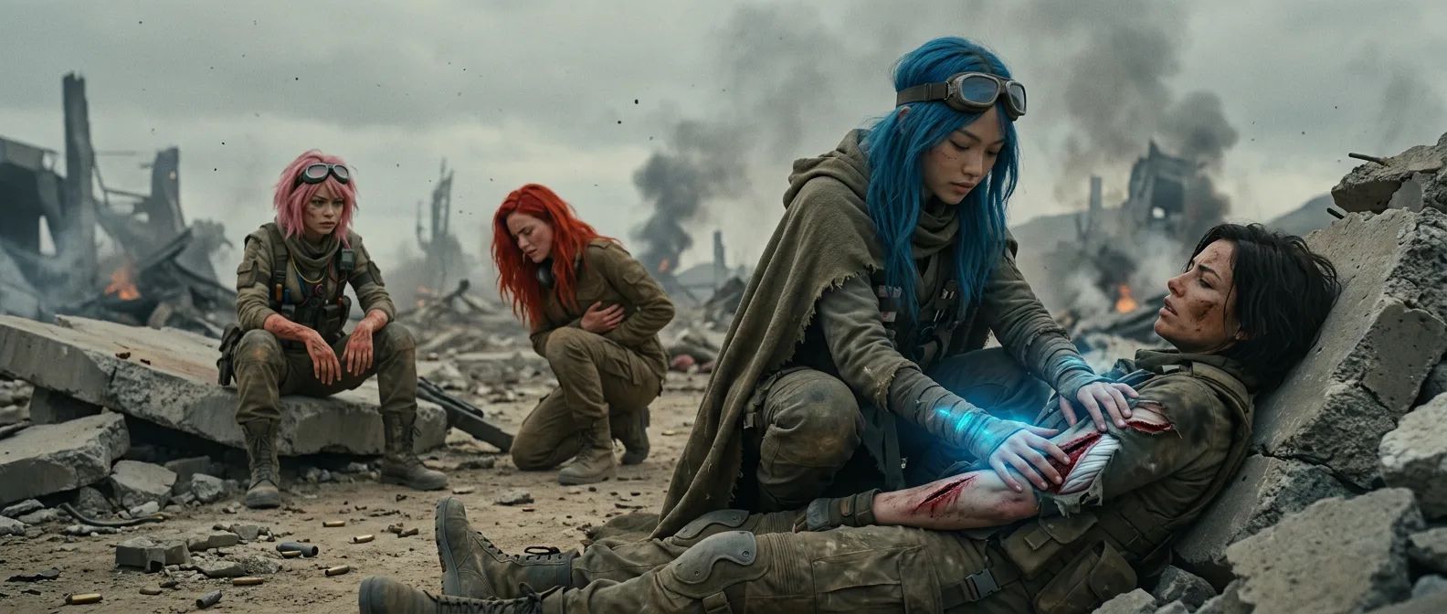 In a post-apocalyptic style three women