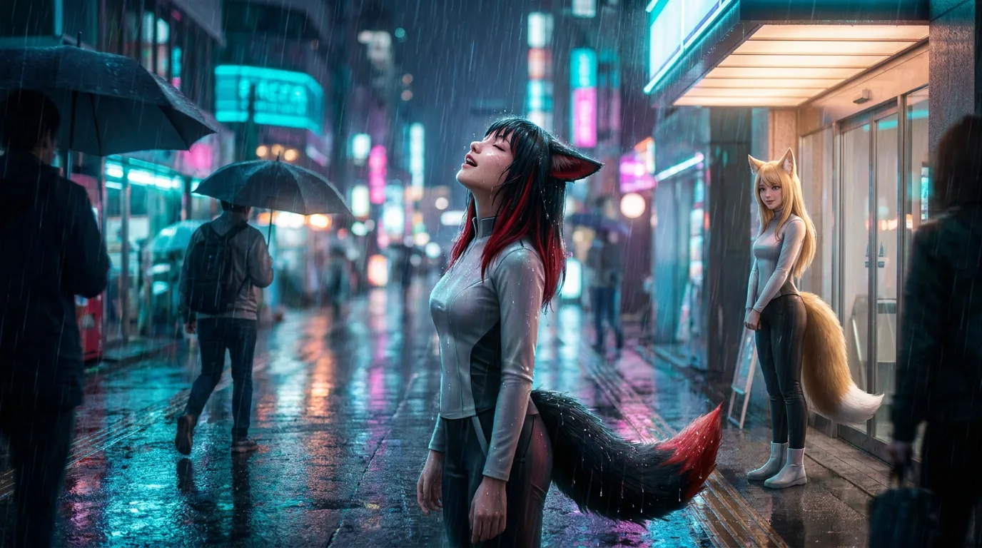 In a cinematic cyberpunk style a woman with