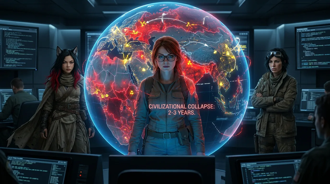 In a futuristic command center three women stand
