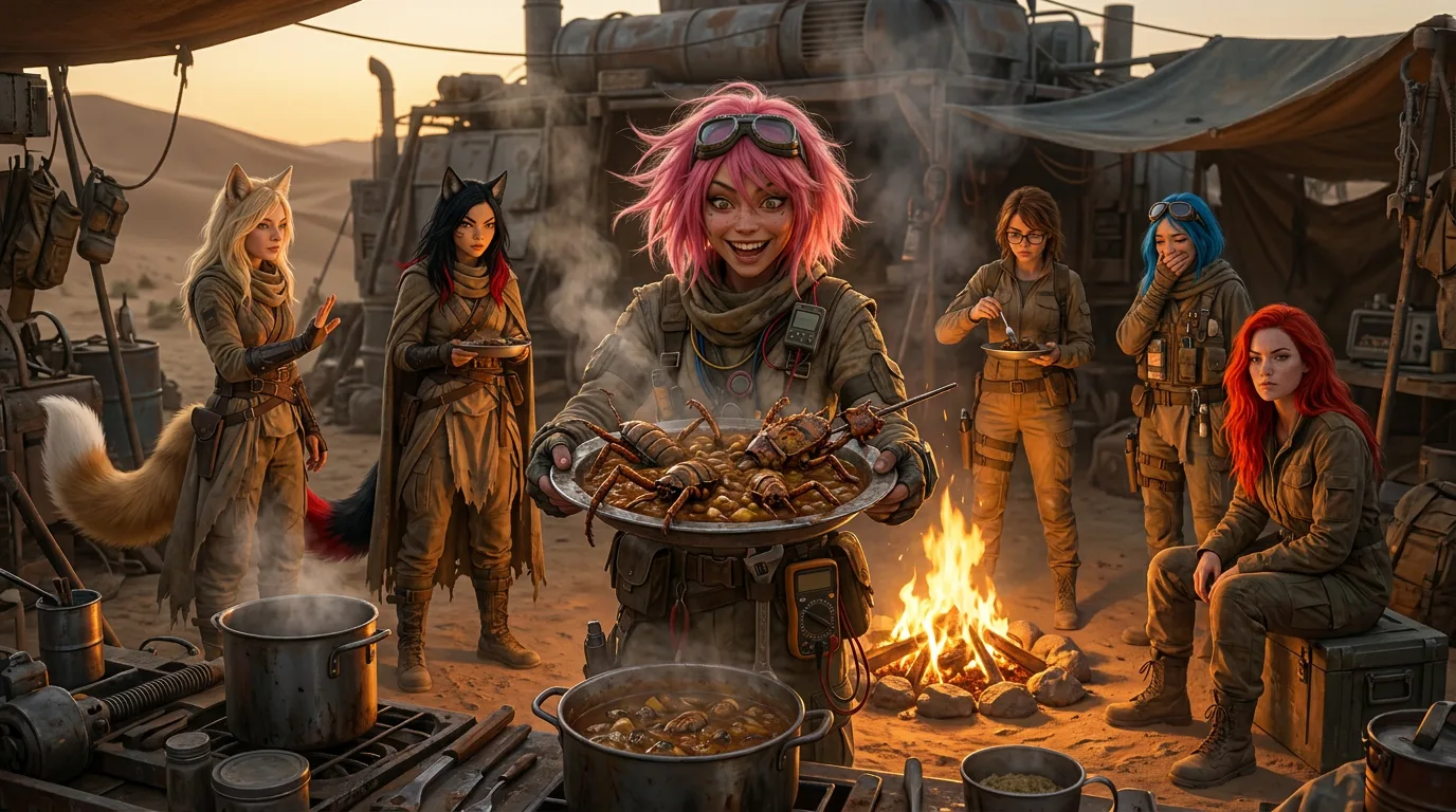In a post-apocalyptic desert setting a group