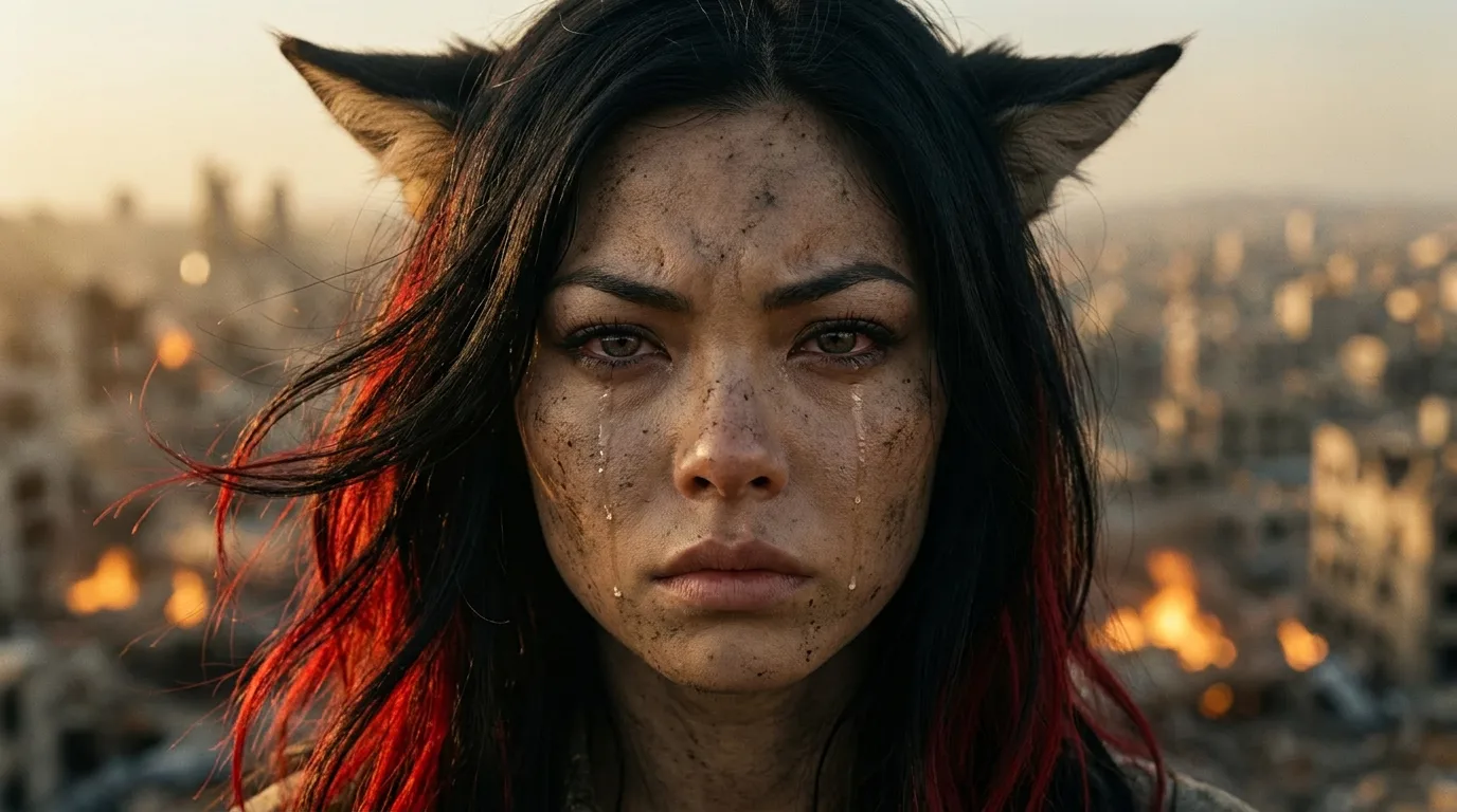 In a post-apocalyptic landscape a young woman