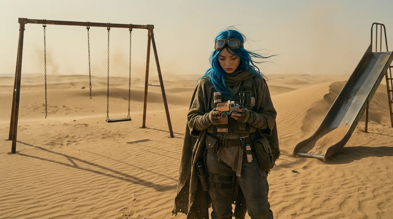 Character Reference Images In a post-apocalyptic desert landscape a woman