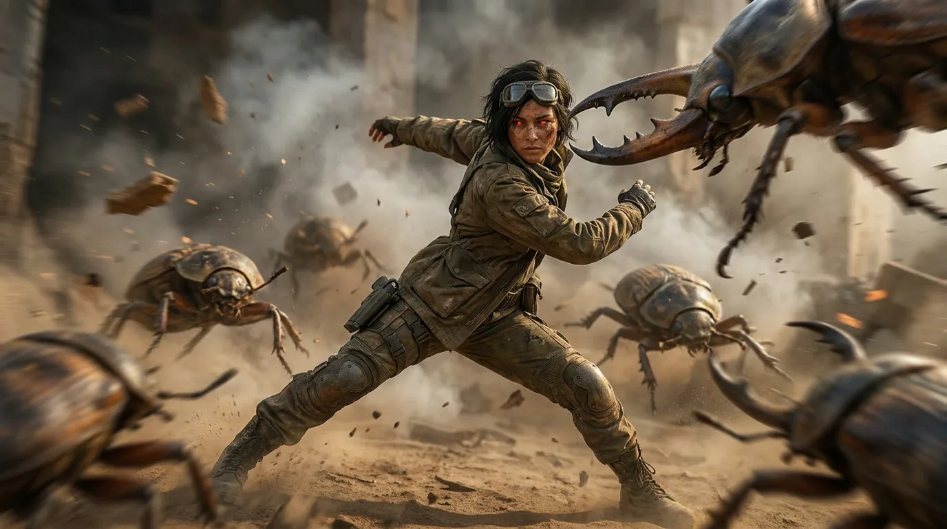 In a dramatic battle scene a determined woman