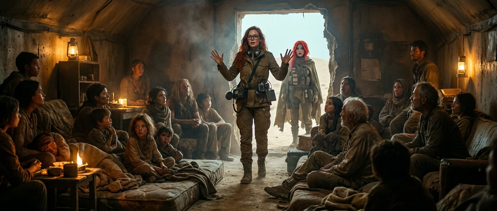 A woman with red hair and glasses addresses