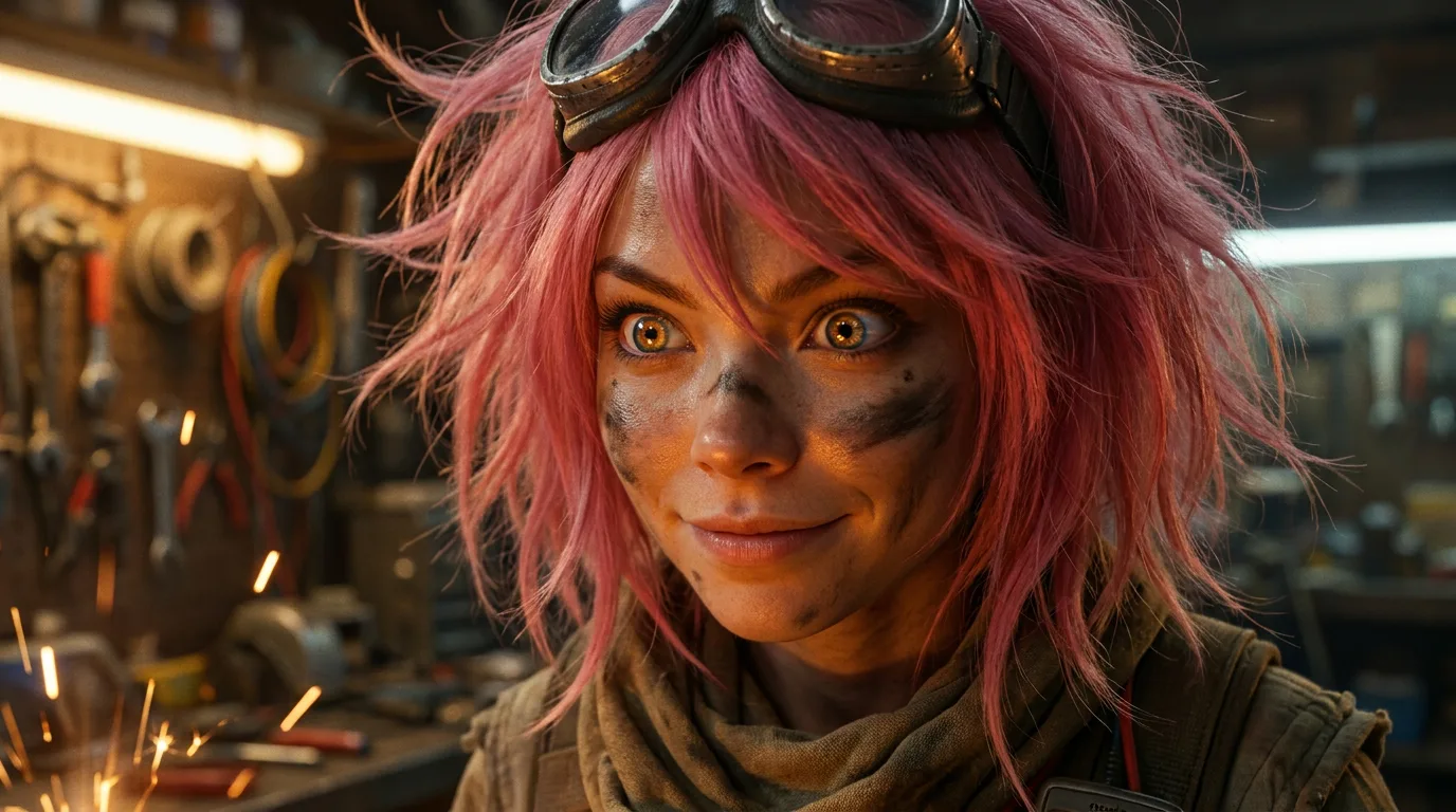 In a cinematic style a young woman with messy