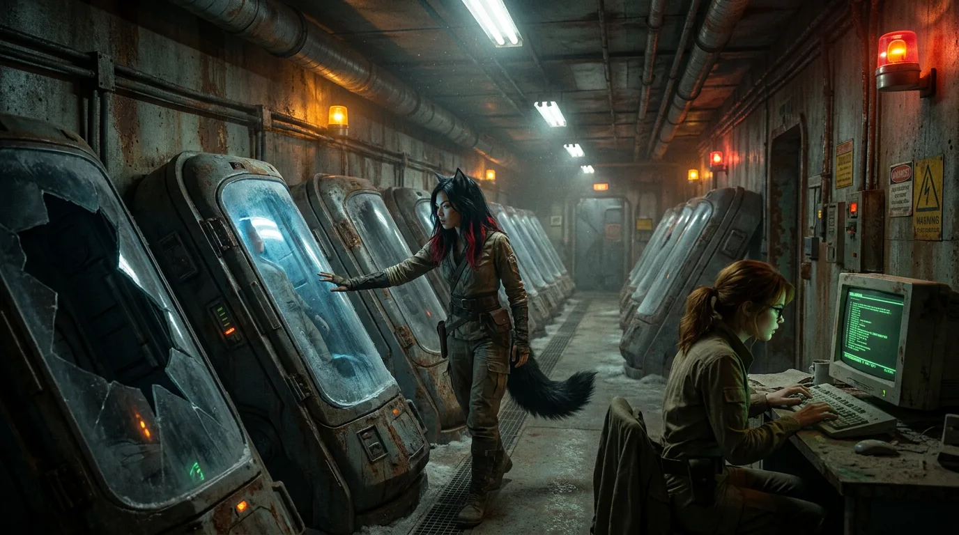 In a gritty sci-fi style a woman with dark hair