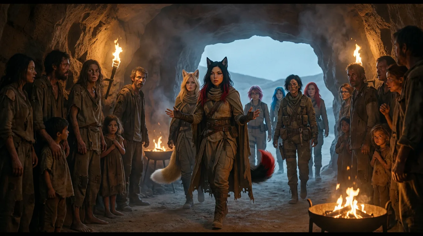 In a gritty post-apocalyptic style a group