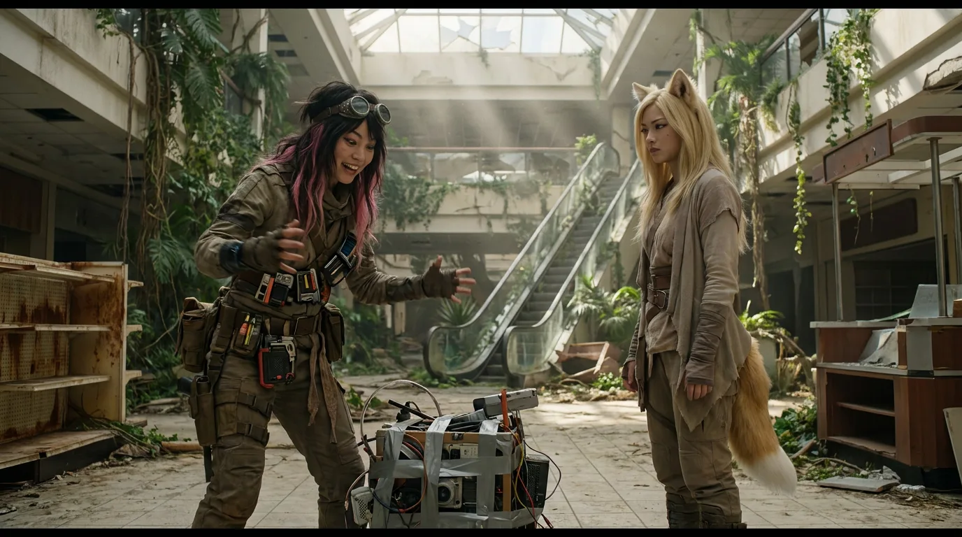 In a post-apocalyptic setting two women interact