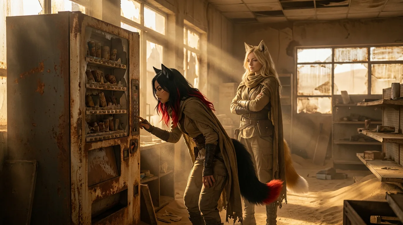 Character Reference Images In a post-apocalyptic setting two women with