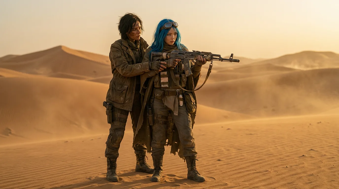 In a gritty post-apocalyptic style two women
