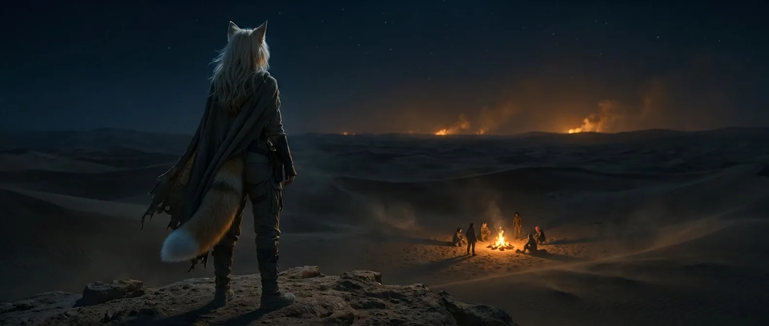 In a cinematic style a person with fox-like ears