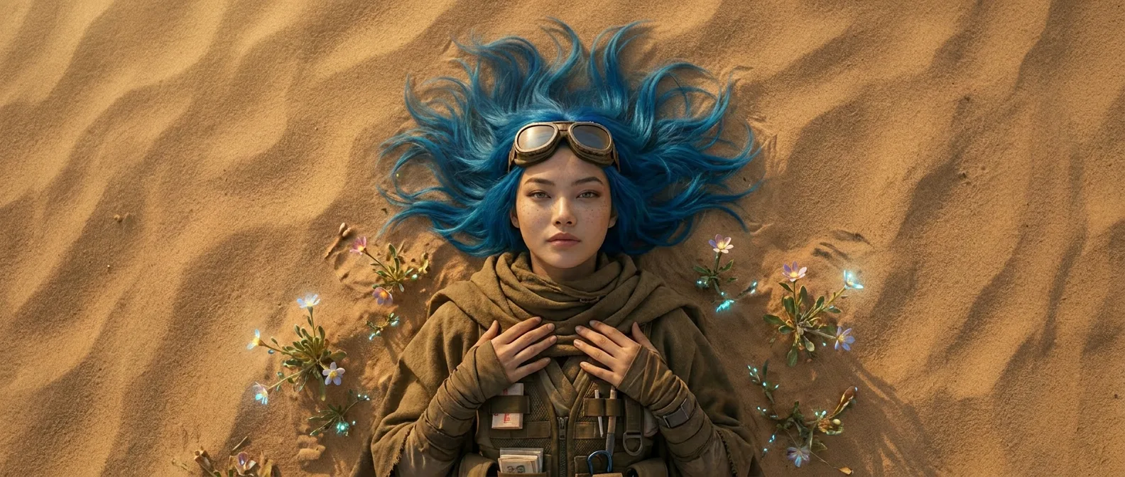In a science fiction style a young woman with
