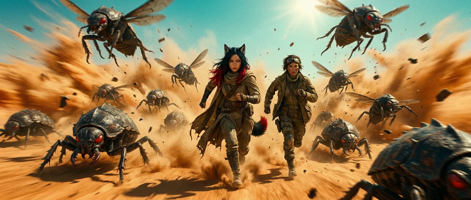 In a post-apocalyptic style two individuals