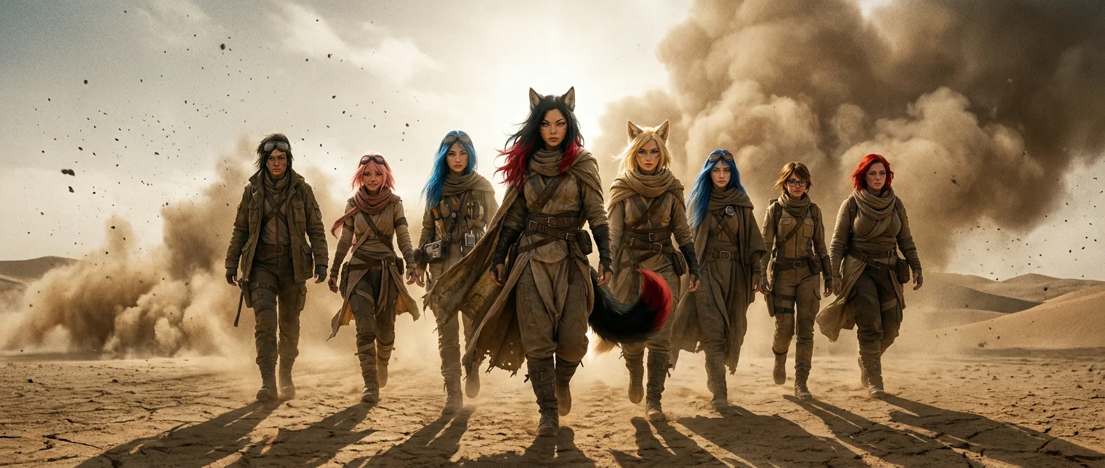 In a gritty post-apocalyptic style a group