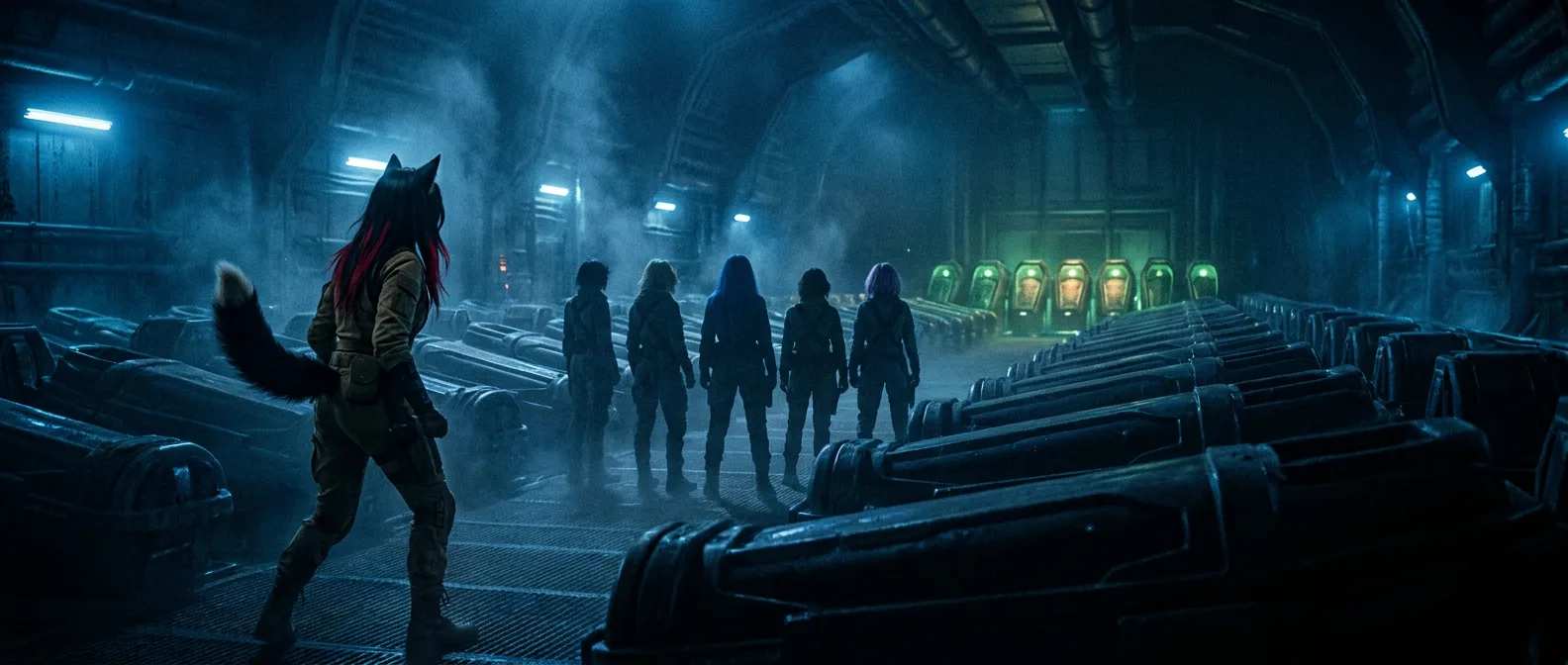 In a science fiction style a lone woman with