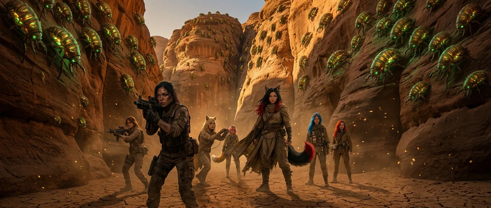 In a sci-fi concept art style a squad of women
