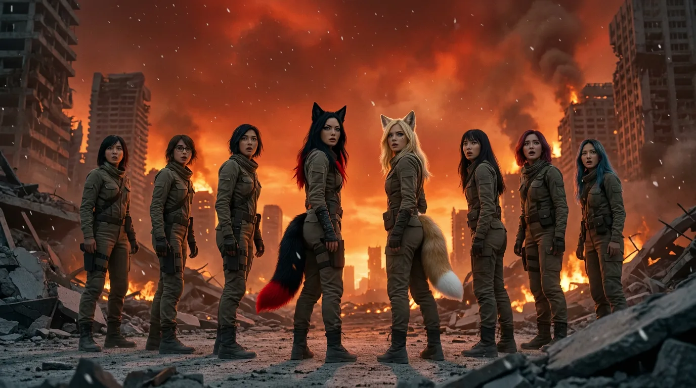 A group of women some with fox-like ears