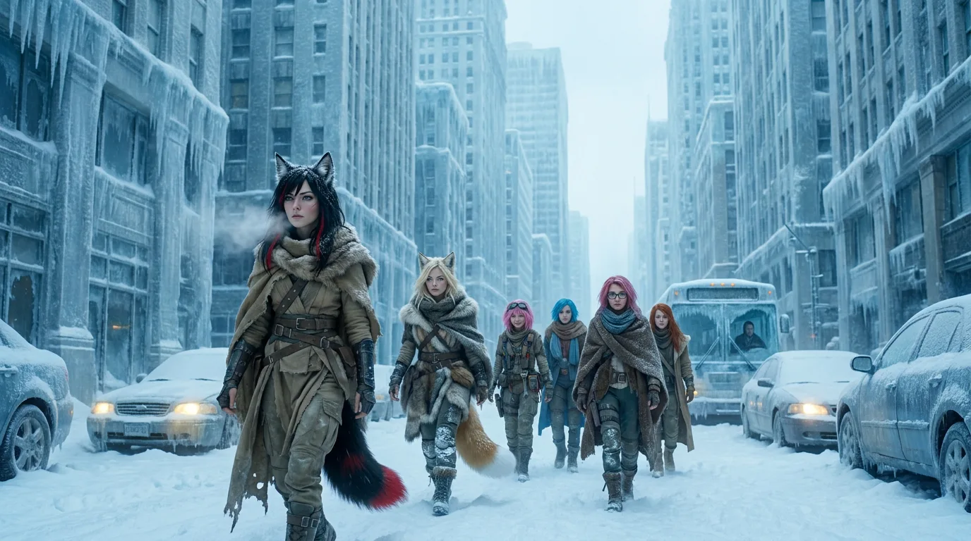 In a post-apocalyptic style a group