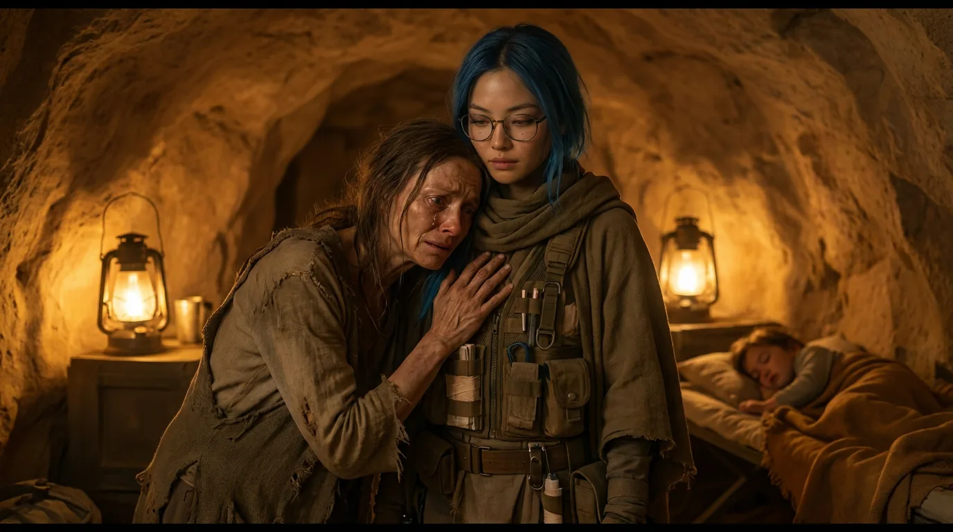 In a post-apocalyptic style a distressed woman