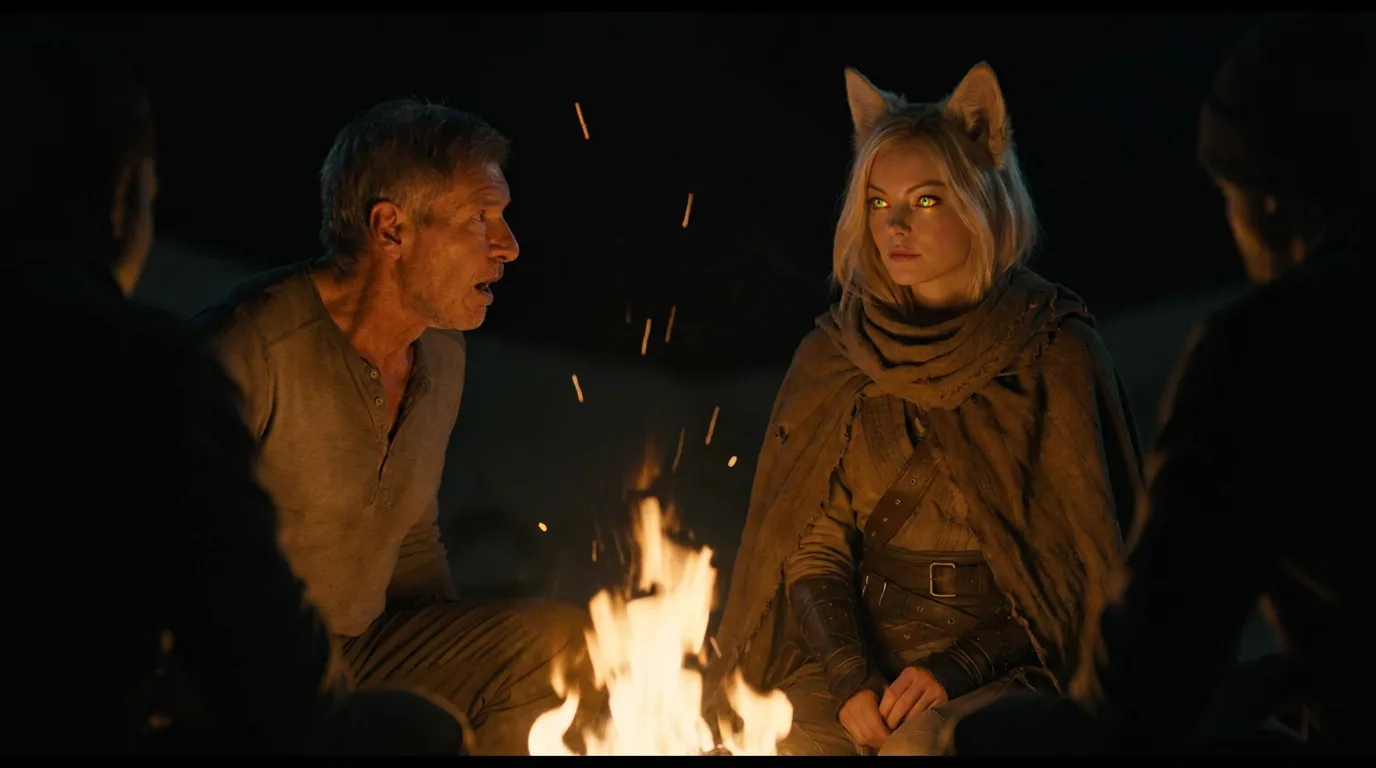 A man and a woman with cat-like ears sit by