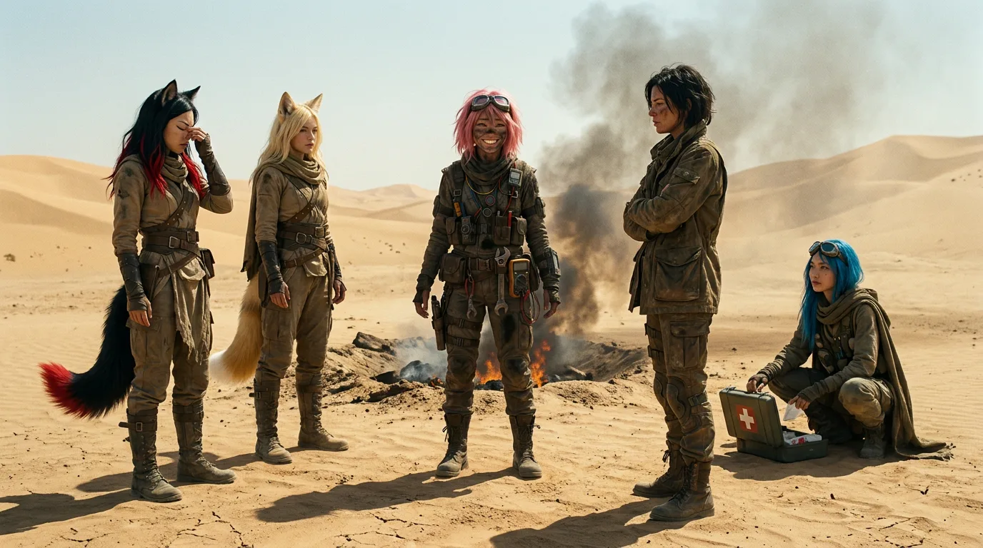 A group of individuals including two with animal