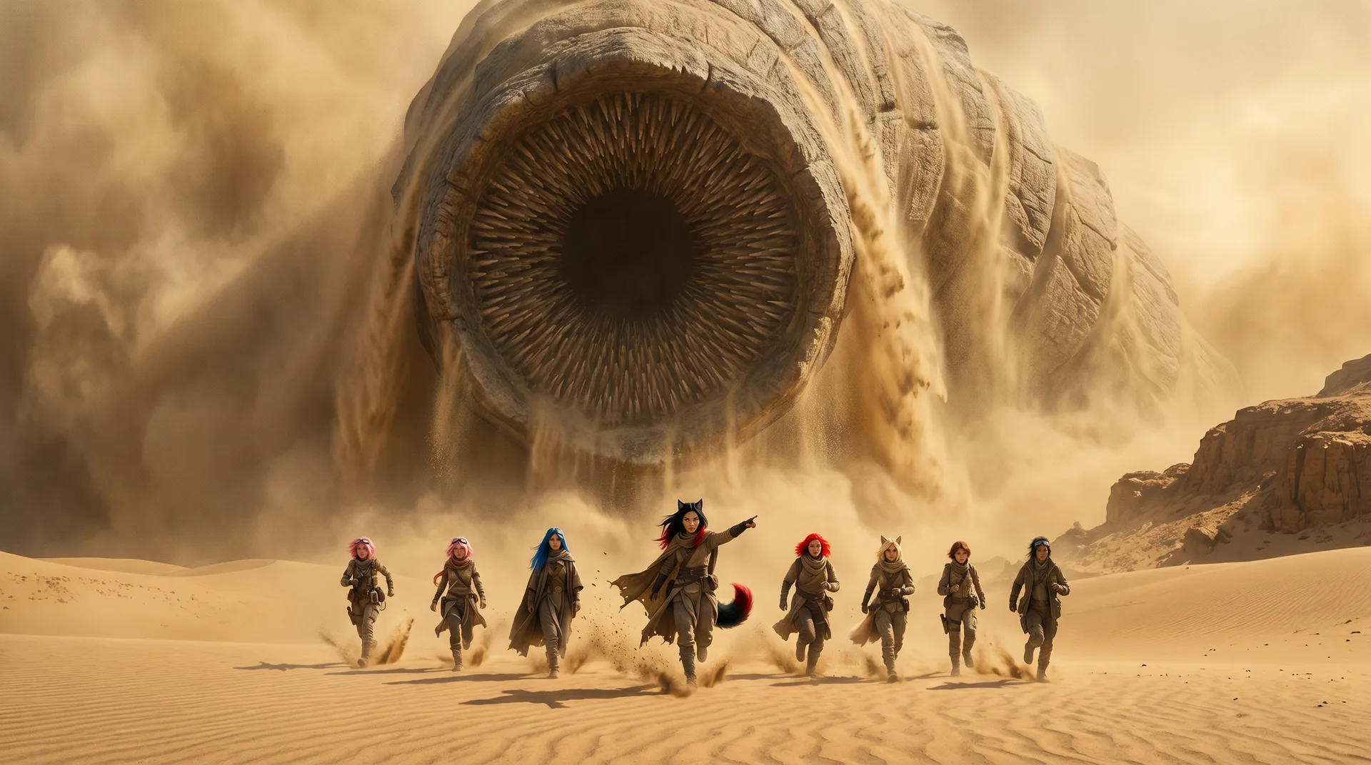 In a cinematic style a group of individuals with
